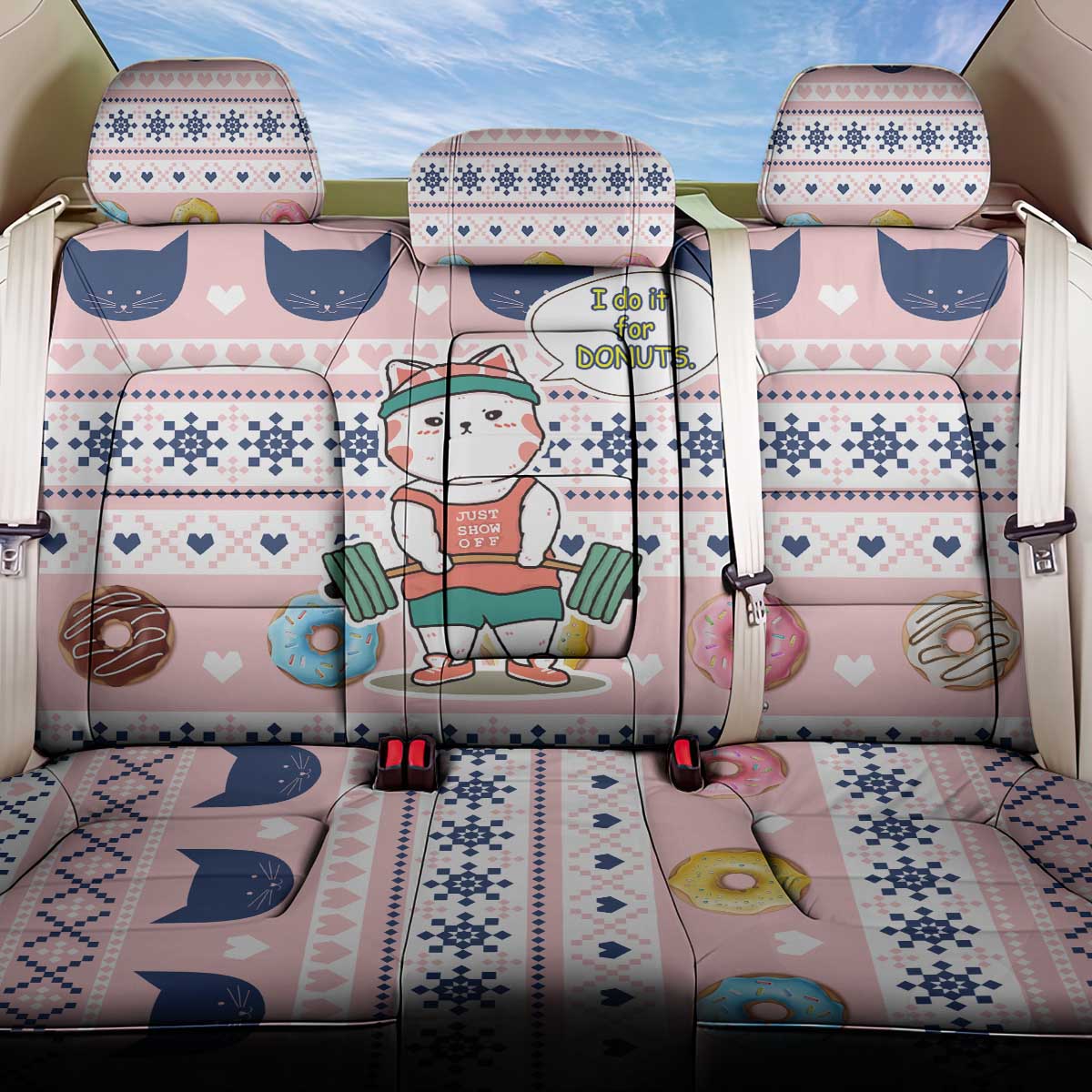Cat I Do It For Donuts Christmas Back Car Seat Cover Xmas Holiday Patterns - Wonder Print Shop