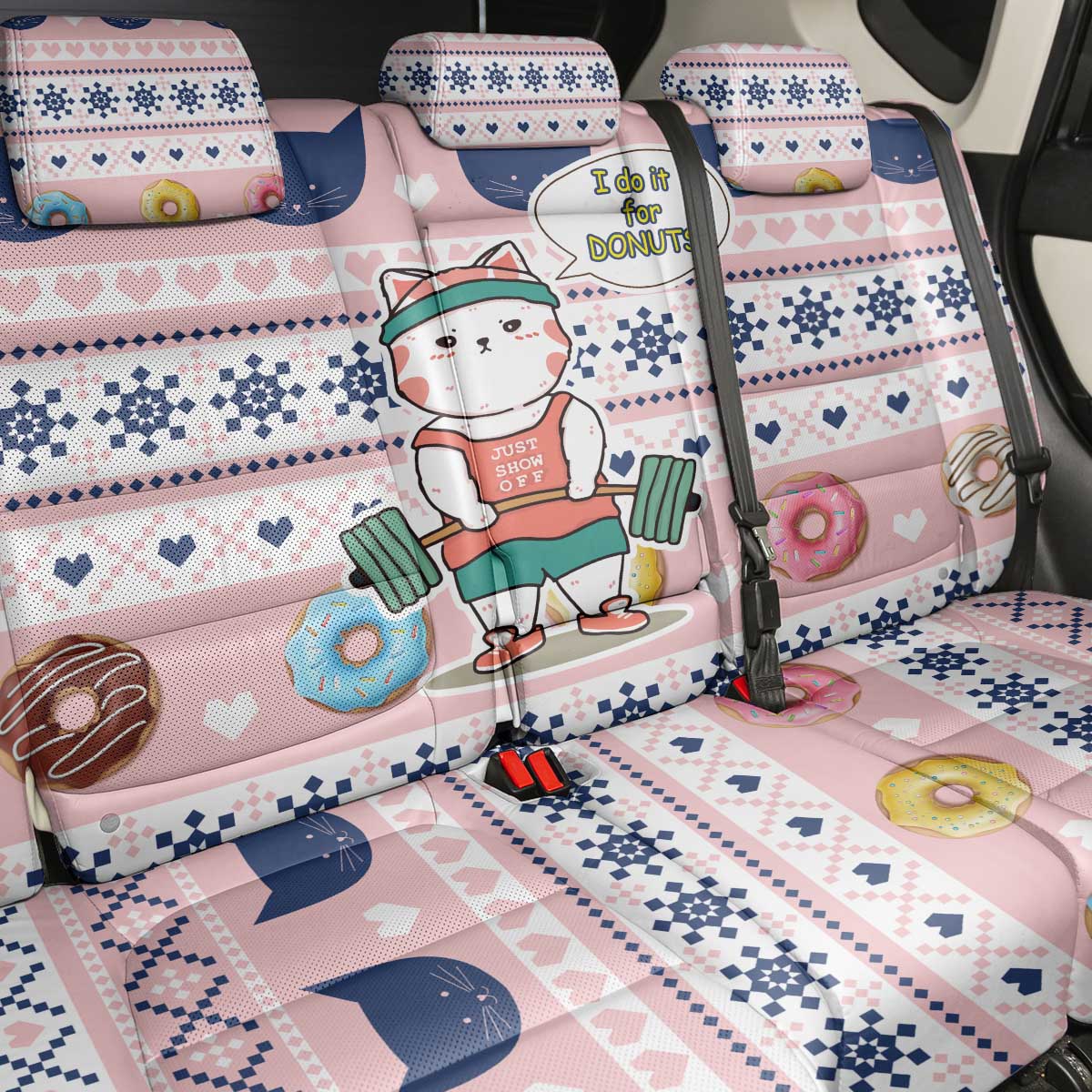 Cat I Do It For Donuts Christmas Back Car Seat Cover Xmas Holiday Patterns - Wonder Print Shop