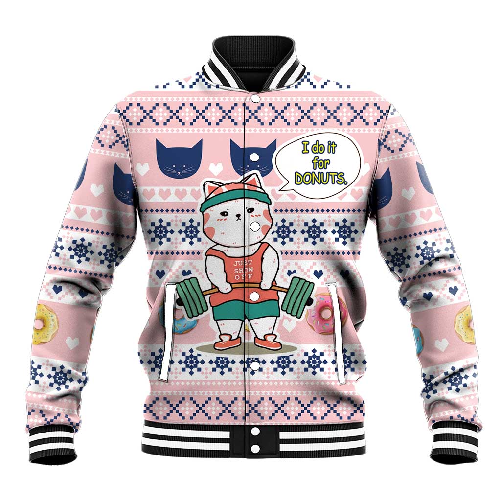 Cat I Do It For Donuts Christmas Baseball Jacket Xmas Holiday Patterns - Wonder Print Shop