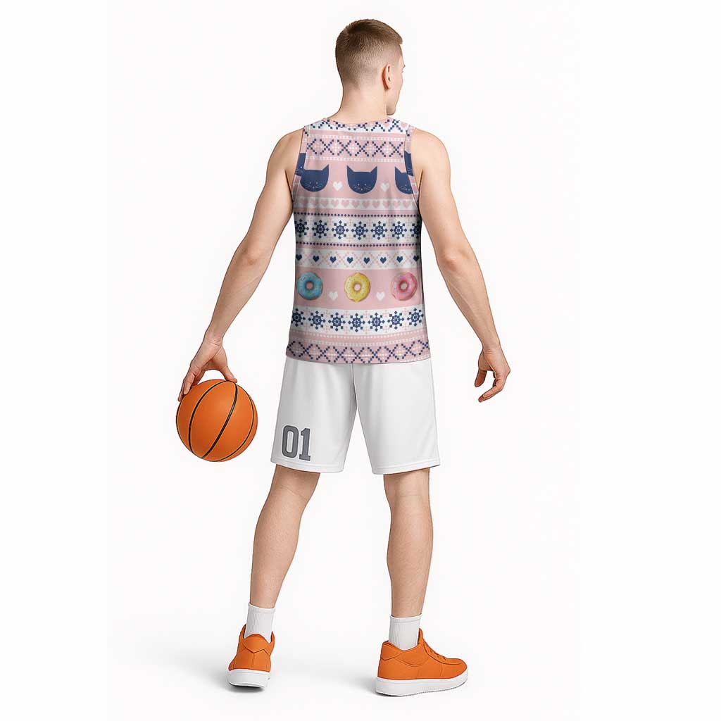 Cat I Do It For Donuts Christmas Basketball Jersey Xmas Holiday Patterns - Wonder Print Shop