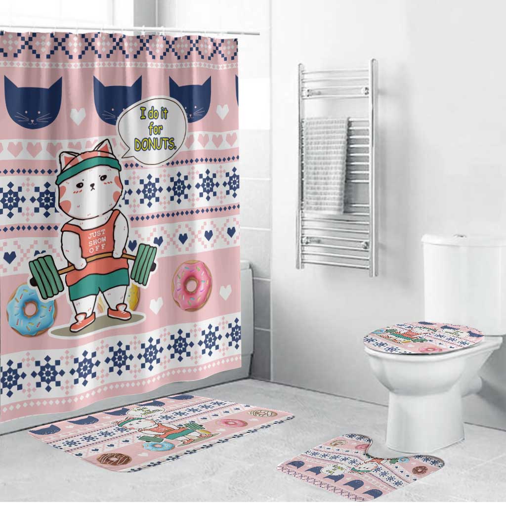 Cat I Do It For Donuts Christmas Bathroom Set Xmas Holiday Patterns - Wonder Print Shop