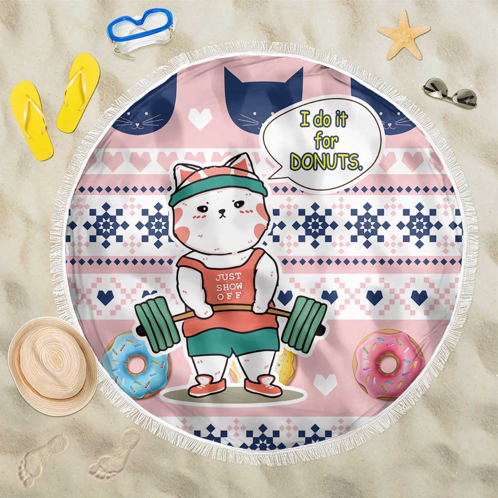 Cat I Do It For Donuts Christmas Beach Blanket Xmas Holiday Patterns - Wonder Print Shop