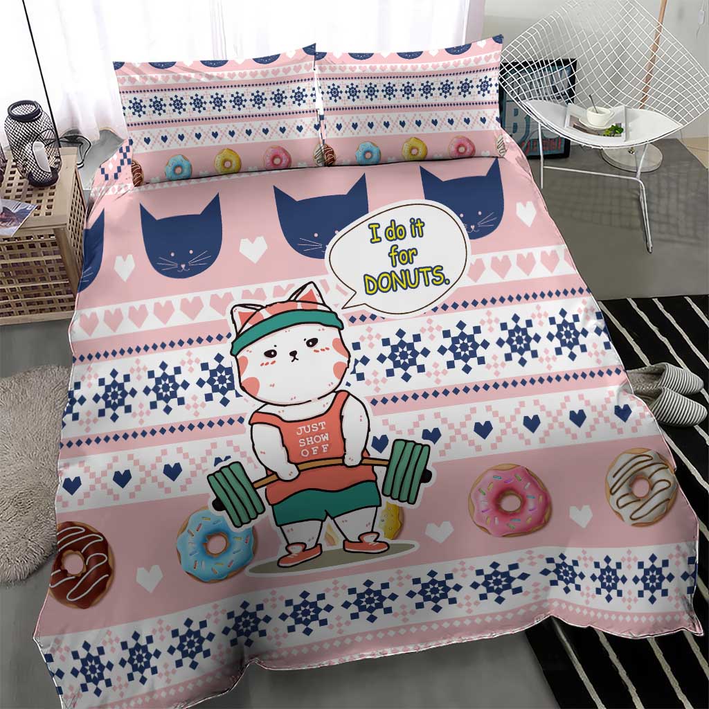 Cat I Do It For Donuts Christmas Bedding Set Xmas Holiday Patterns - Wonder Print Shop