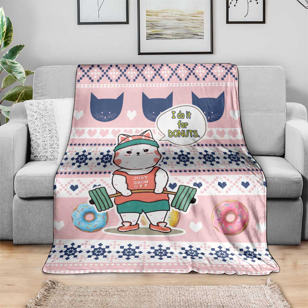 Cat I Do It For Donuts Christmas Blanket Xmas Holiday Patterns - Wonder Print Shop