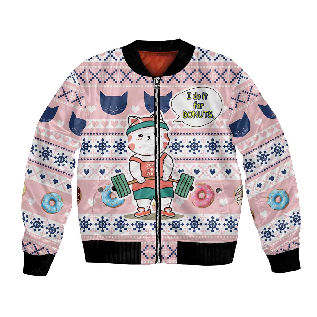 Cat I Do It For Donuts Christmas Bomber Jacket Xmas Holiday Patterns - Wonder Print Shop