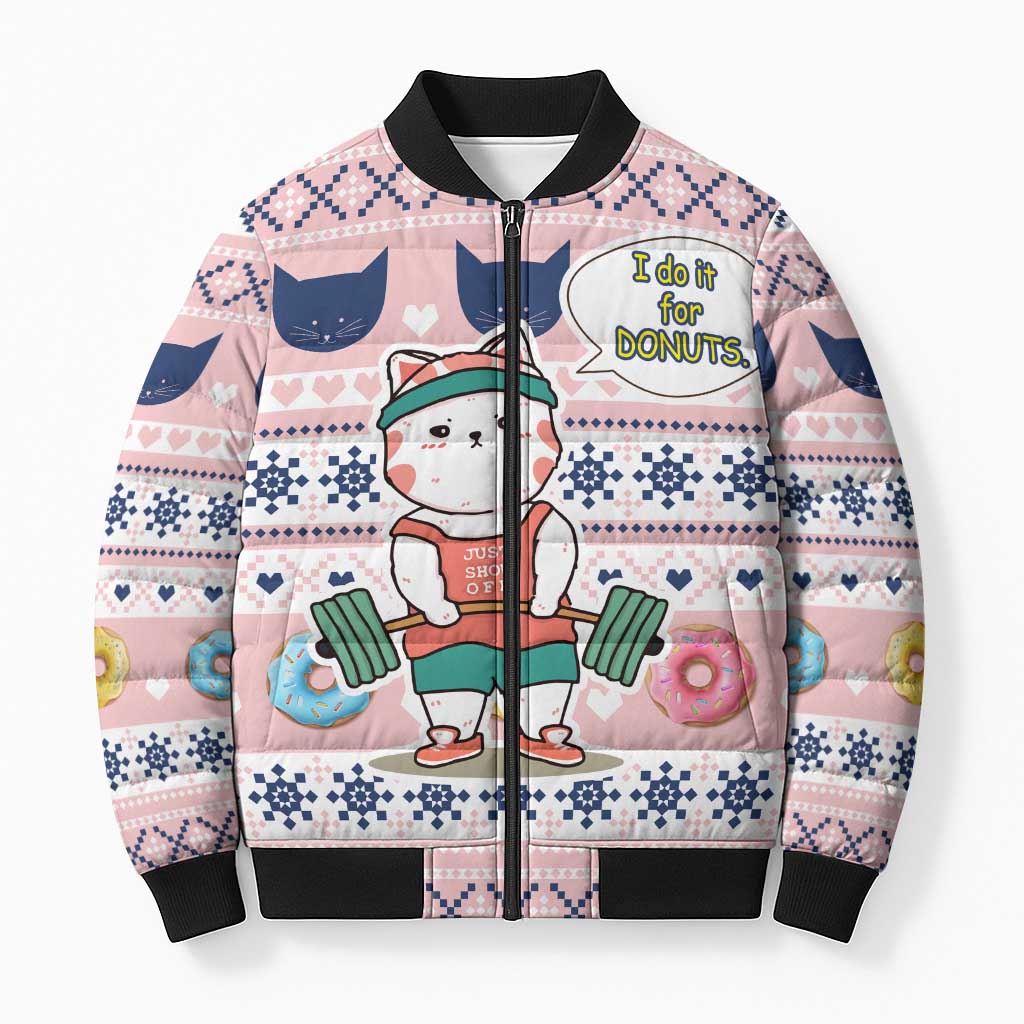 Cat I Do It For Donuts Christmas Bomber Puffer Jacket Xmas Holiday Patterns - Wonder Print Shop
