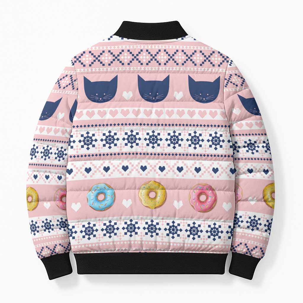 Cat I Do It For Donuts Christmas Bomber Puffer Jacket Xmas Holiday Patterns - Wonder Print Shop