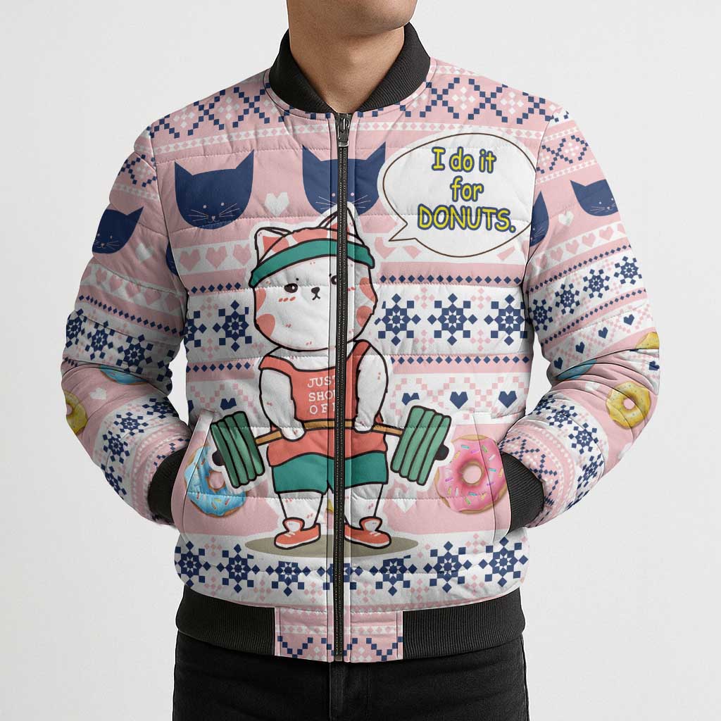 Cat I Do It For Donuts Christmas Bomber Puffer Jacket Xmas Holiday Patterns - Wonder Print Shop