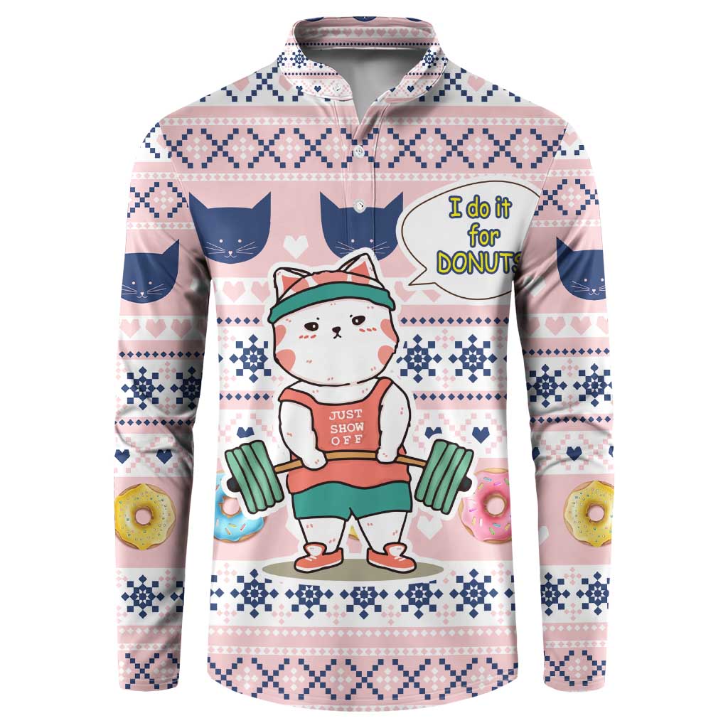 Cat I Do It For Donuts Christmas Button Sweatshirt Xmas Holiday Patterns - Wonder Print Shop