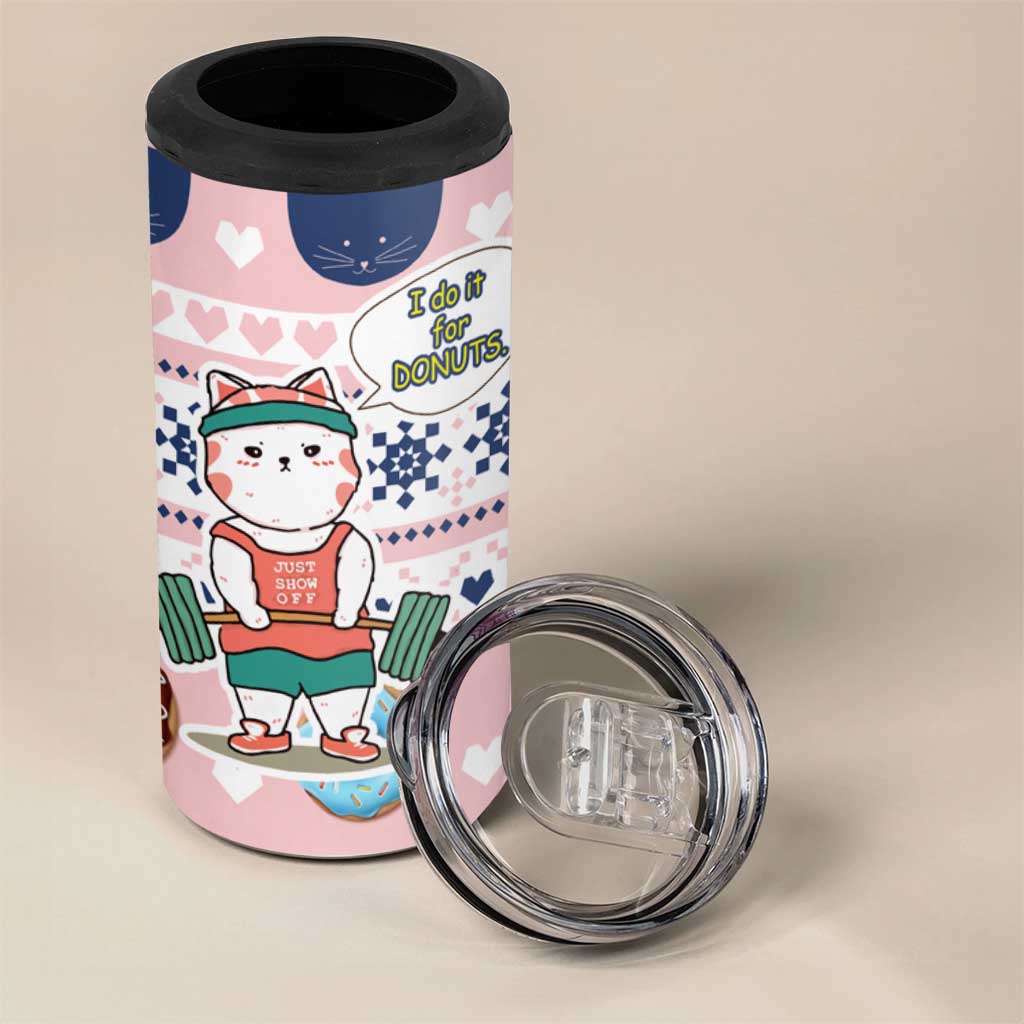 Cat I Do It For Donuts Christmas 4 in 1 Can Cooler Tumbler Xmas Holiday Patterns - Wonder Print Shop