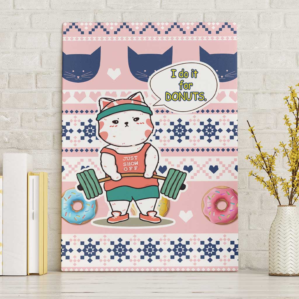 Cat I Do It For Donuts Christmas Canvas Wall Art Xmas Holiday Patterns - Wonder Print Shop