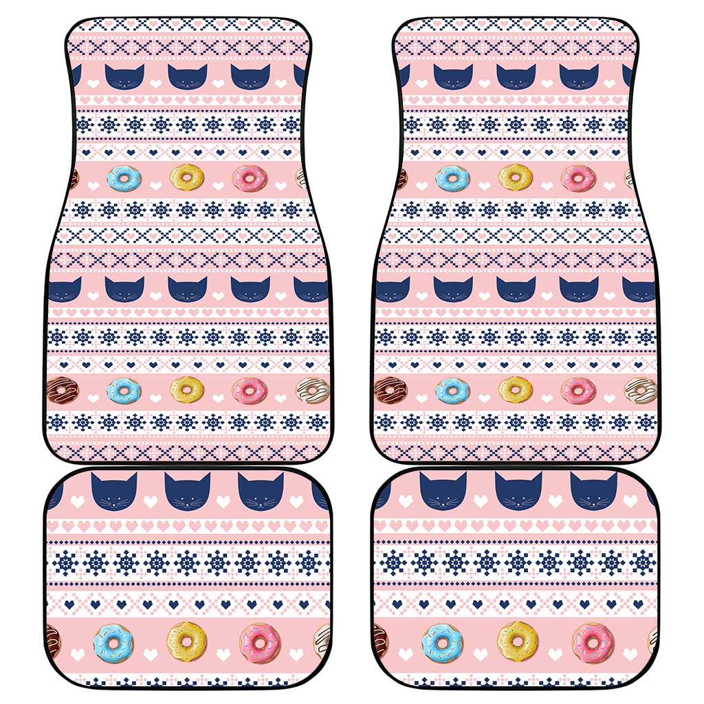 Cat I Do It For Donuts Christmas Car Mats Xmas Holiday Patterns - Wonder Print Shop