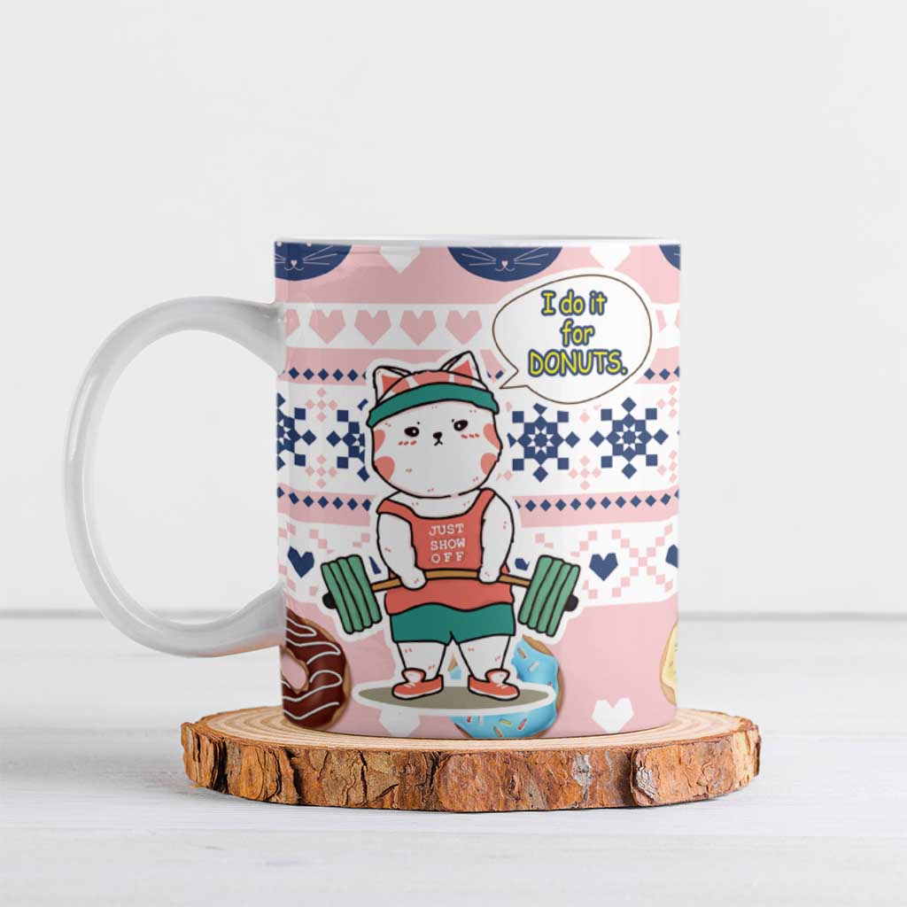 Cat I Do It For Donuts Christmas Ceramic Mug Xmas Holiday Patterns - Wonder Print Shop