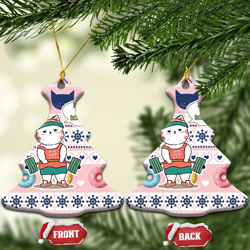 Cat I Do It For Donuts Christmas Ceramic Ornament Xmas Holiday Patterns - Wonder Print Shop