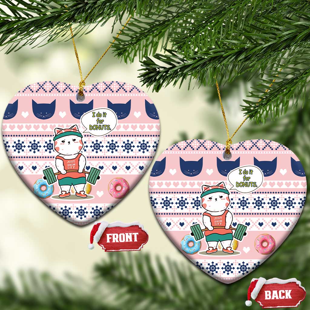 Cat I Do It For Donuts Christmas Ceramic Ornament Xmas Holiday Patterns - Wonder Print Shop