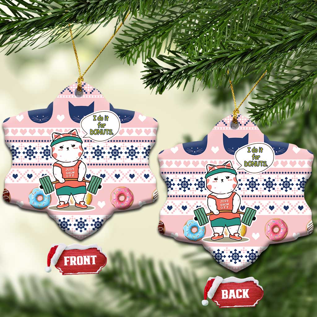 Cat I Do It For Donuts Christmas Ceramic Ornament Xmas Holiday Patterns - Wonder Print Shop