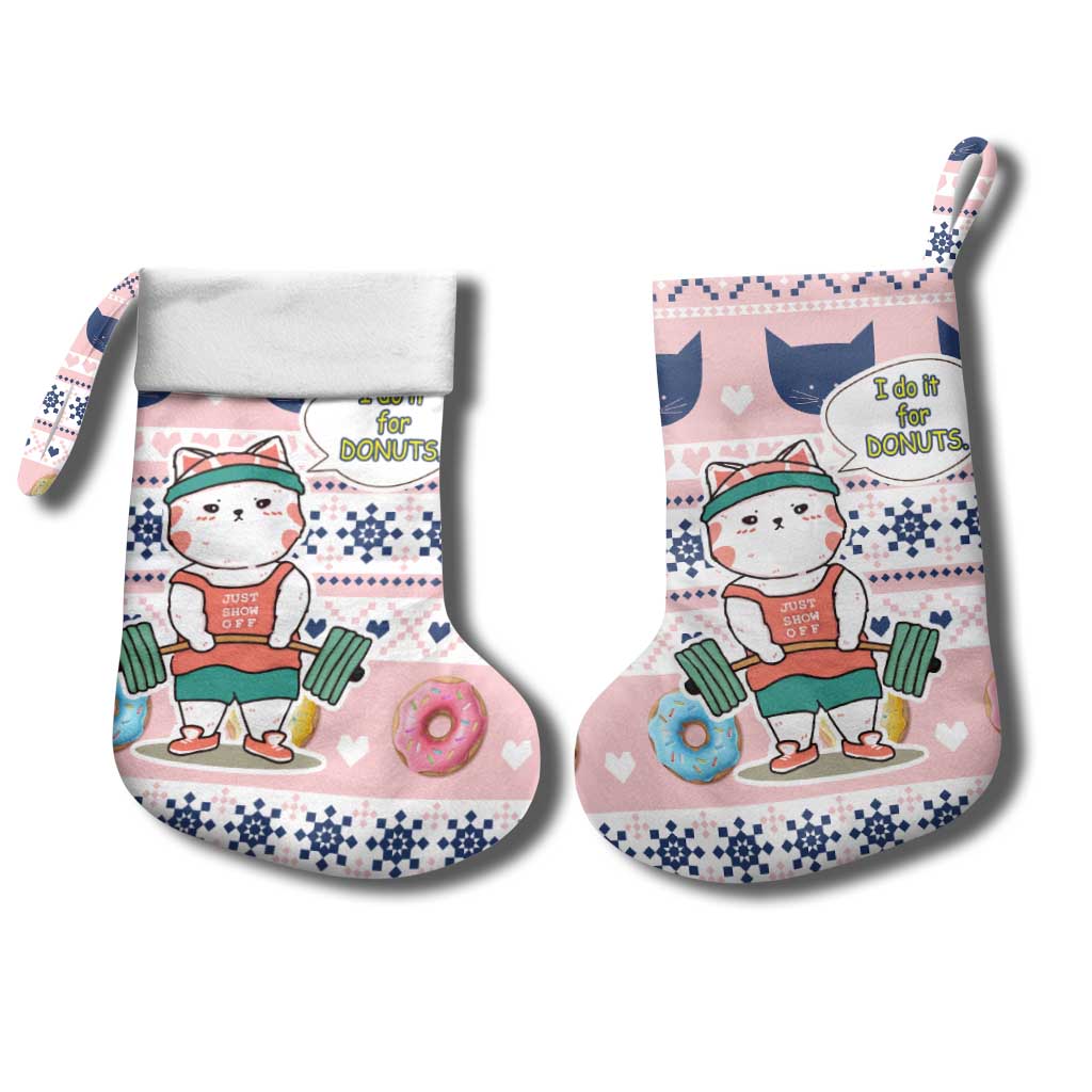 Cat I Do It For Donuts Christmas Stocking Xmas Holiday Patterns - Wonder Print Shop