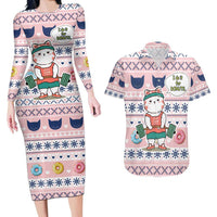 Cat I Do It For Donuts Christmas Couples Matching Long Sleeve Bodycon Dress and Hawaiian Shirt Xmas Holiday Patterns - Wonder Print Shop
