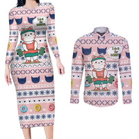 Cat I Do It For Donuts Christmas Couples Matching Long Sleeve Bodycon Dress and Long Sleeve Button Shirt Xmas Holiday Patterns - Wonder Print Shop