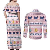 Cat I Do It For Donuts Christmas Couples Matching Off Shoulder Maxi Dress and Long Sleeve Button Shirt Xmas Holiday Patterns - Wonder Print Shop