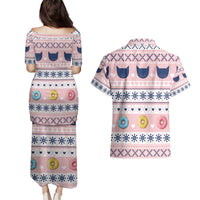 Cat I Do It For Donuts Christmas Couples Matching Puletasi and Hawaiian Shirt Xmas Holiday Patterns - Wonder Print Shop
