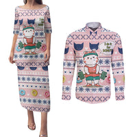 Cat I Do It For Donuts Christmas Couples Matching Puletasi and Long Sleeve Button Shirt Xmas Holiday Patterns - Wonder Print Shop