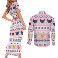 Cat I Do It For Donuts Christmas Couples Matching Short Sleeve Bodycon Dress and Long Sleeve Button Shirt Xmas Holiday Patterns - Wonder Print Shop
