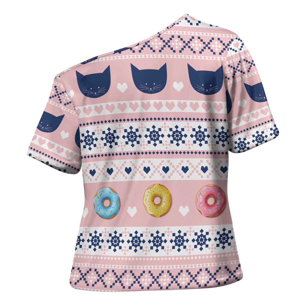 Cat I Do It For Donuts Christmas Cross Shoulder Shirt Xmas Holiday Patterns - Wonder Print Shop