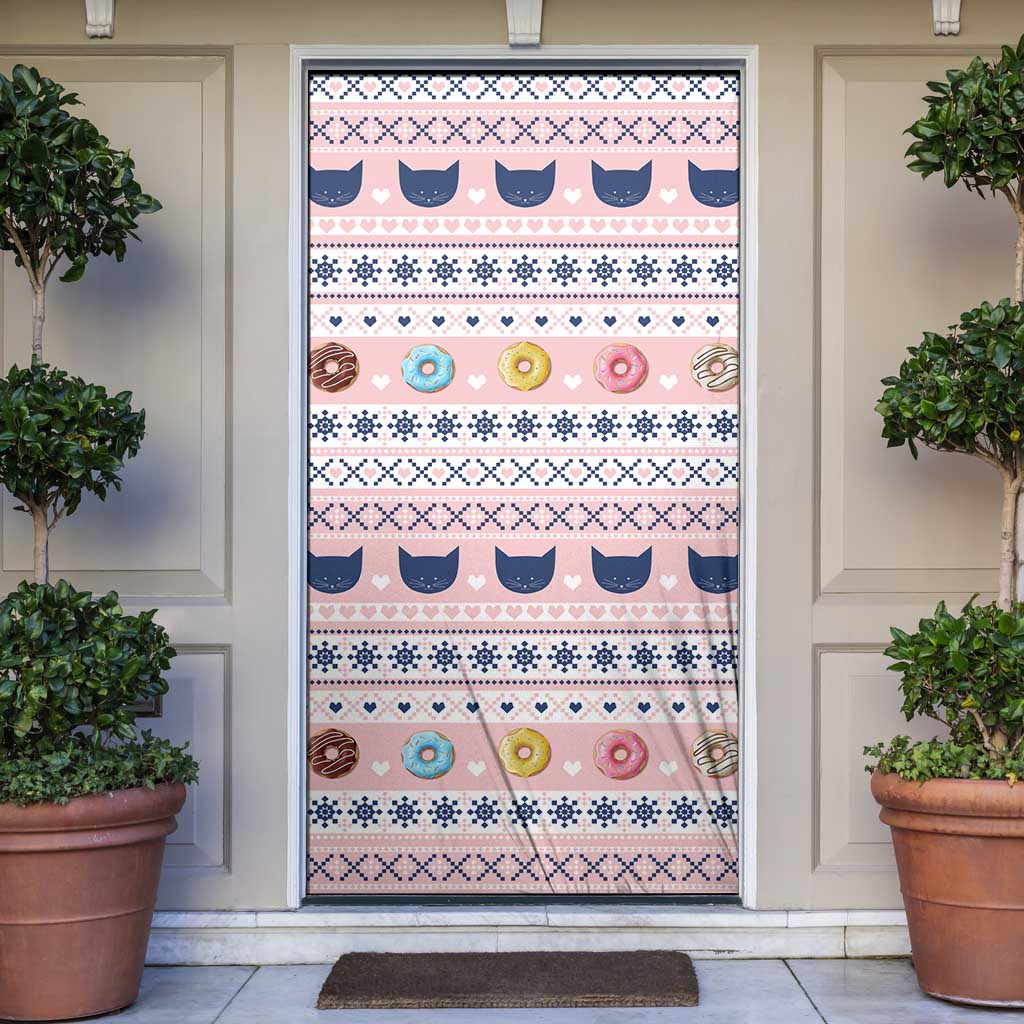 Cat I Do It For Donuts Christmas Door Cover Xmas Holiday Patterns - Wonder Print Shop