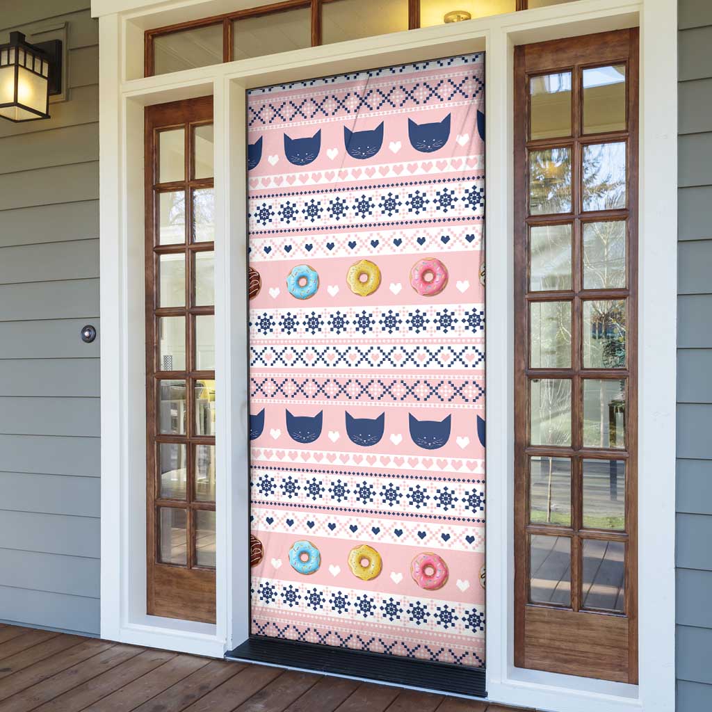 Cat I Do It For Donuts Christmas Door Cover Xmas Holiday Patterns - Wonder Print Shop