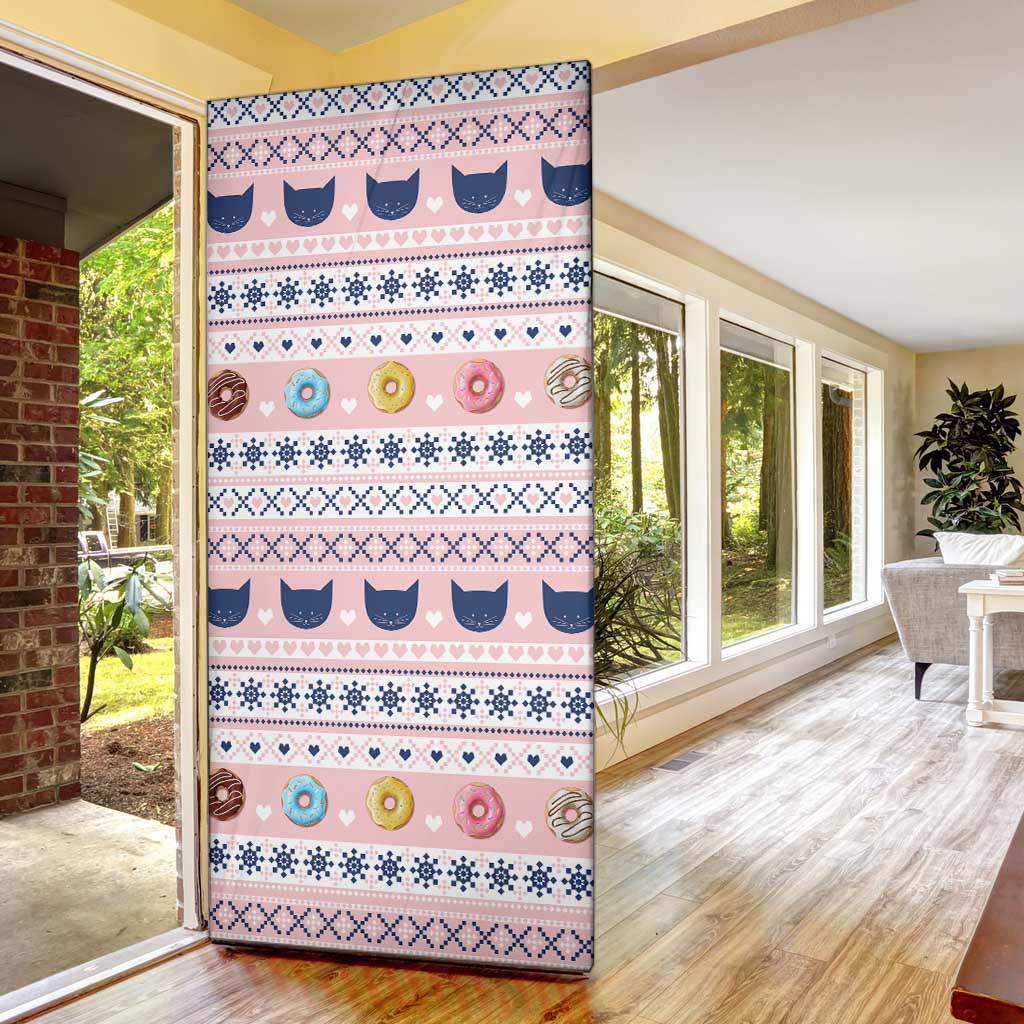 Cat I Do It For Donuts Christmas Door Cover Xmas Holiday Patterns - Wonder Print Shop