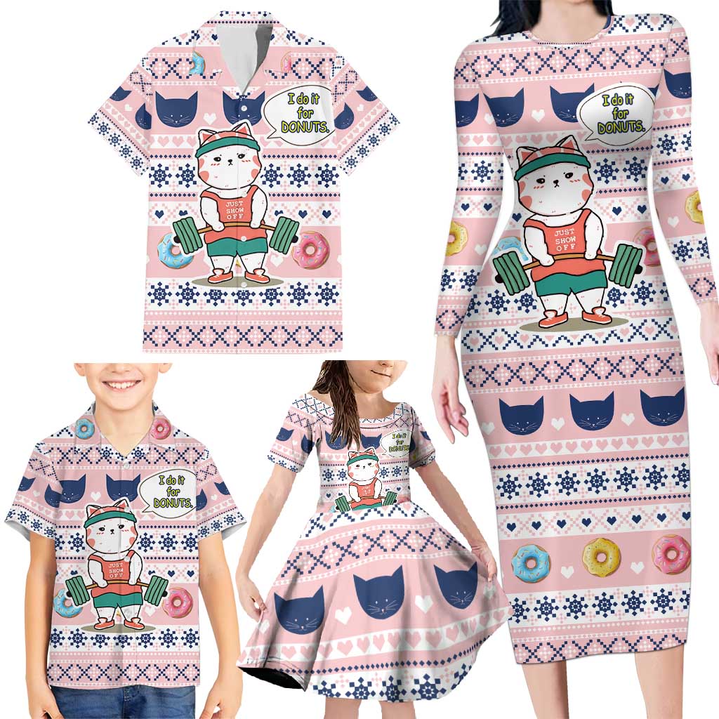 Cat I Do It For Donuts Christmas Family Matching Long Sleeve Bodycon Dress and Hawaiian Shirt Xmas Holiday Patterns - Wonder Print Shop