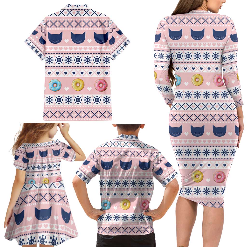 Cat I Do It For Donuts Christmas Family Matching Long Sleeve Bodycon Dress and Hawaiian Shirt Xmas Holiday Patterns - Wonder Print Shop