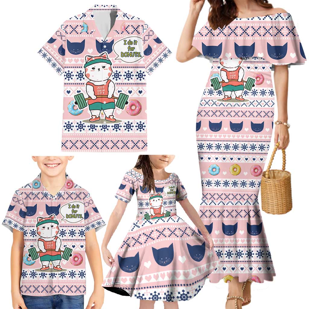 Cat I Do It For Donuts Christmas Family Matching Mermaid Dress and Hawaiian Shirt Xmas Holiday Patterns - Wonder Print Shop