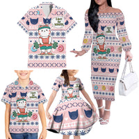 Cat I Do It For Donuts Christmas Family Matching Off The Shoulder Long Sleeve Dress and Hawaiian Shirt Xmas Holiday Patterns - Wonder Print Shop
