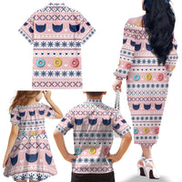 Cat I Do It For Donuts Christmas Family Matching Off The Shoulder Long Sleeve Dress and Hawaiian Shirt Xmas Holiday Patterns - Wonder Print Shop