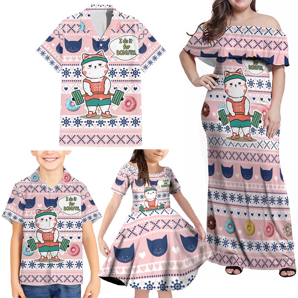 Cat I Do It For Donuts Christmas Family Matching Off Shoulder Maxi Dress and Hawaiian Shirt Xmas Holiday Patterns - Wonder Print Shop
