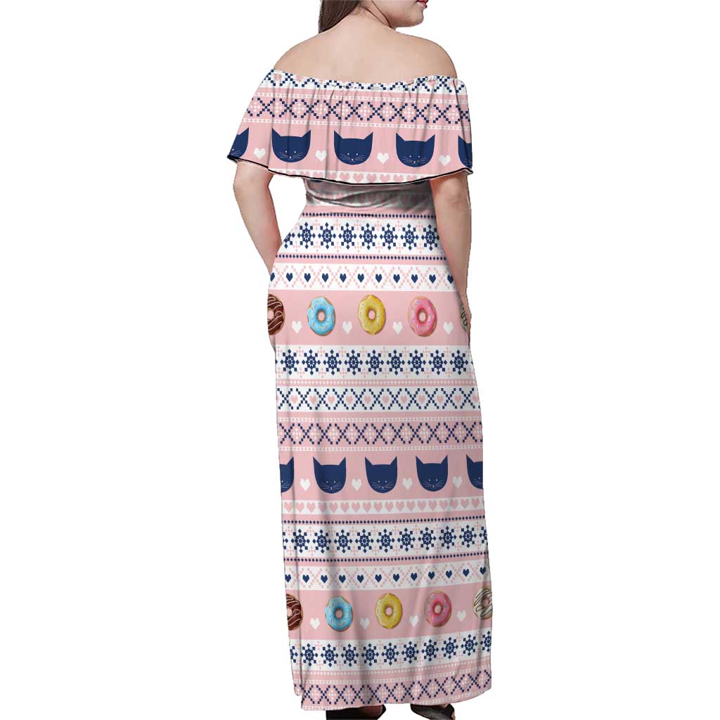 Cat I Do It For Donuts Christmas Family Matching Off Shoulder Maxi Dress and Hawaiian Shirt Xmas Holiday Patterns - Wonder Print Shop