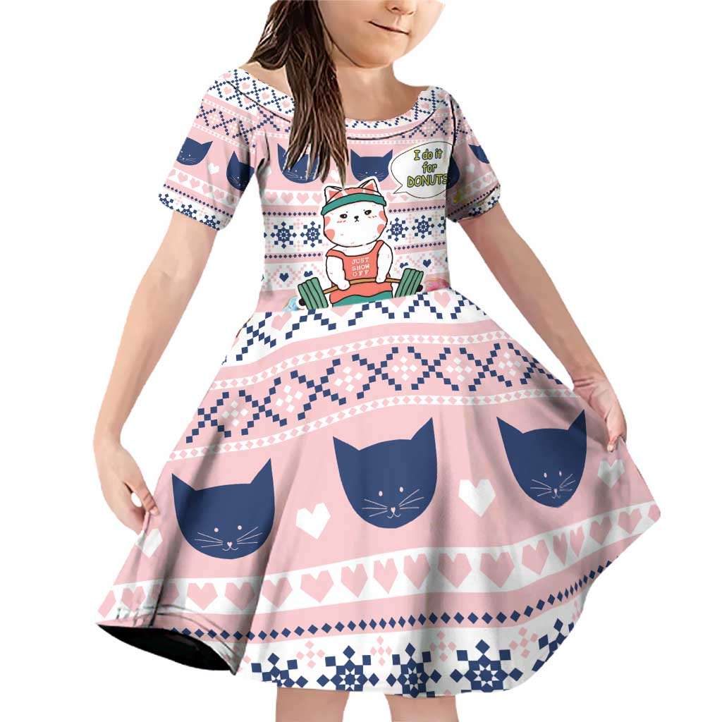 Cat I Do It For Donuts Christmas Family Matching Off Shoulder Short Dress and Hawaiian Shirt Xmas Holiday Patterns - Wonder Print Shop
