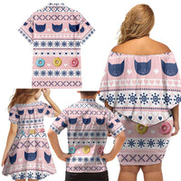 Cat I Do It For Donuts Christmas Family Matching Off Shoulder Short Dress and Hawaiian Shirt Xmas Holiday Patterns - Wonder Print Shop