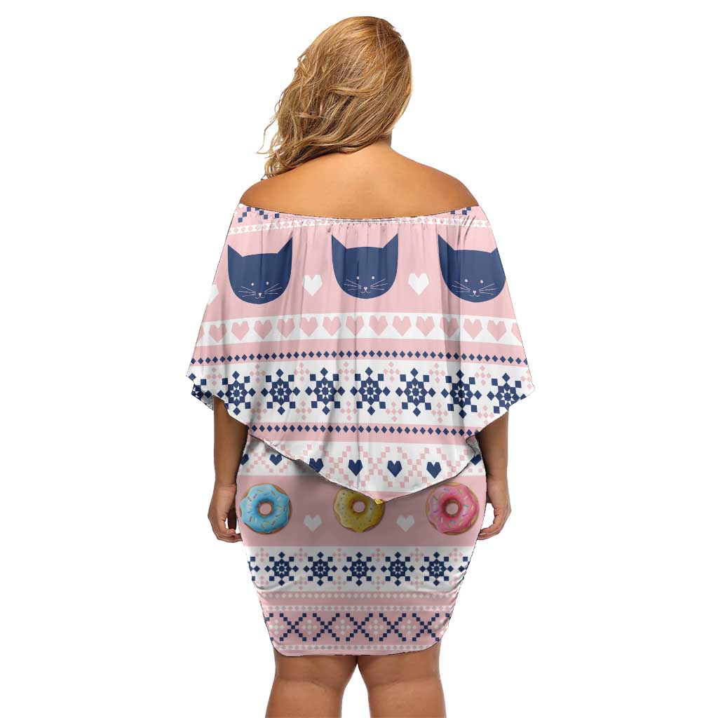 Cat I Do It For Donuts Christmas Family Matching Off Shoulder Short Dress and Hawaiian Shirt Xmas Holiday Patterns - Wonder Print Shop