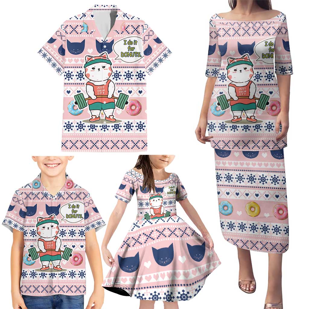 Cat I Do It For Donuts Christmas Family Matching Puletasi and Hawaiian Shirt Xmas Holiday Patterns - Wonder Print Shop