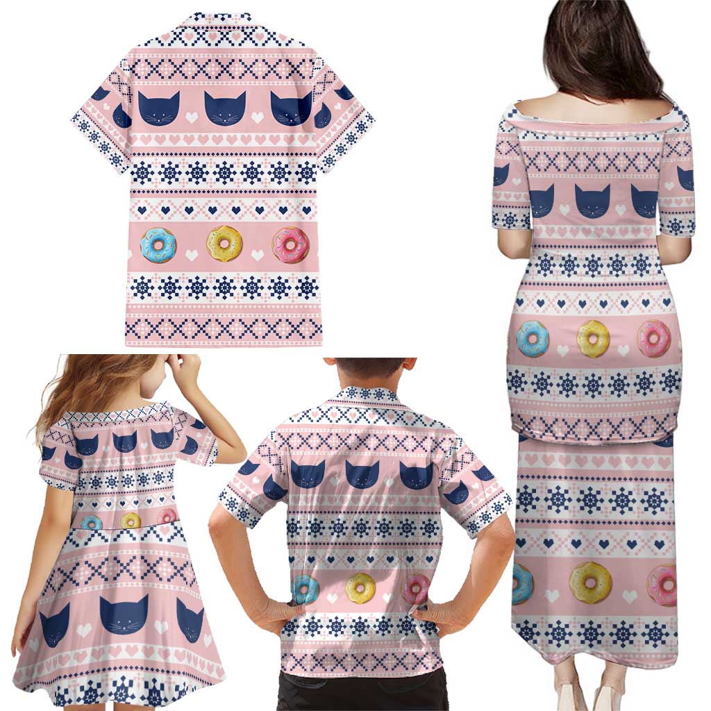 Cat I Do It For Donuts Christmas Family Matching Puletasi and Hawaiian Shirt Xmas Holiday Patterns - Wonder Print Shop