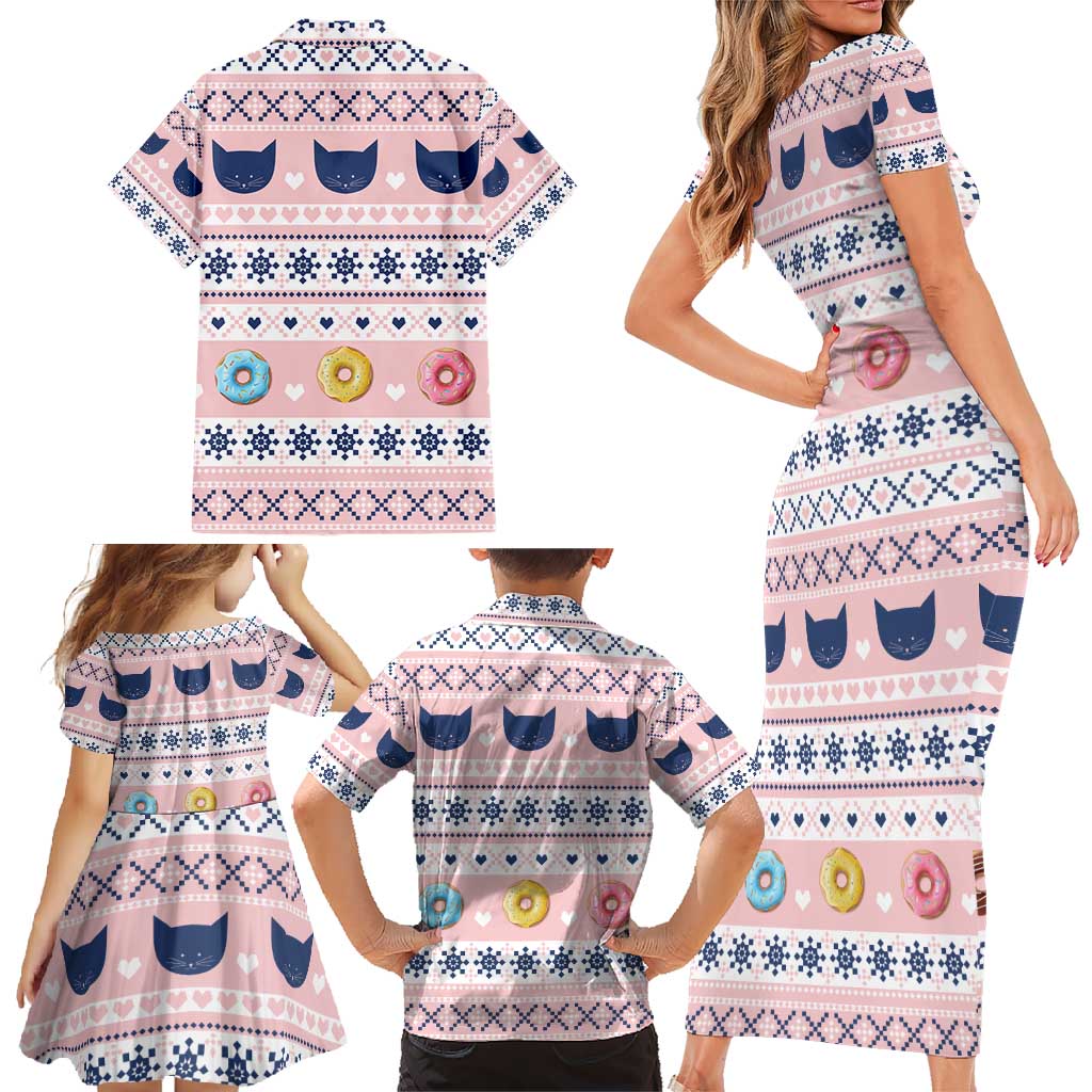 Cat I Do It For Donuts Christmas Family Matching Short Sleeve Bodycon Dress and Hawaiian Shirt Xmas Holiday Patterns - Wonder Print Shop