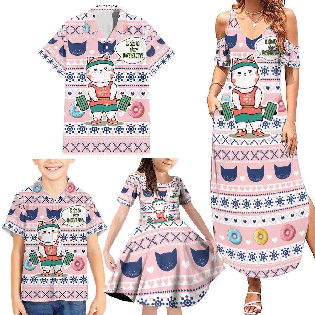 Cat I Do It For Donuts Christmas Family Matching Summer Maxi Dress and Hawaiian Shirt Xmas Holiday Patterns - Wonder Print Shop