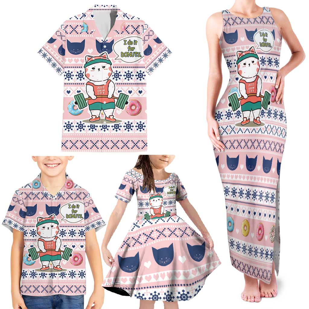 Cat I Do It For Donuts Christmas Family Matching Tank Maxi Dress and Hawaiian Shirt Xmas Holiday Patterns - Wonder Print Shop