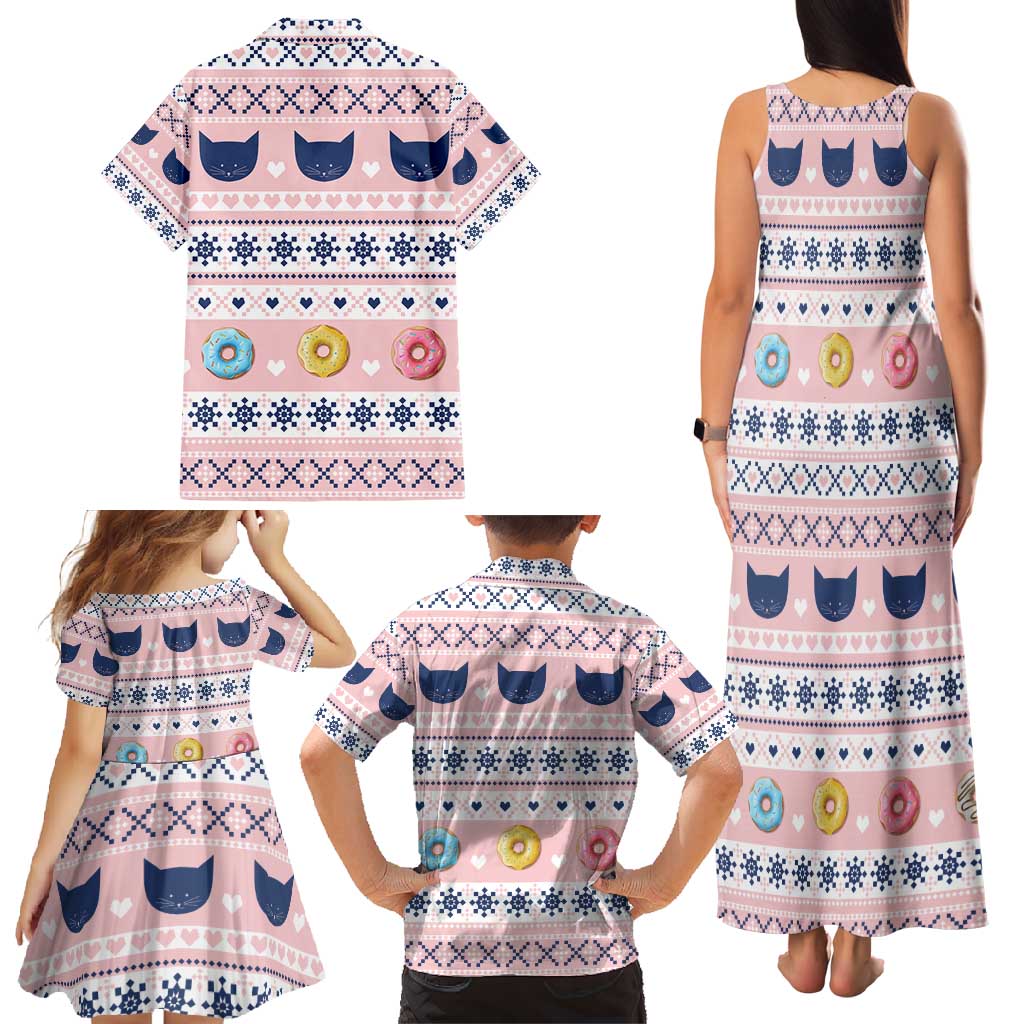 Cat I Do It For Donuts Christmas Family Matching Tank Maxi Dress and Hawaiian Shirt Xmas Holiday Patterns - Wonder Print Shop