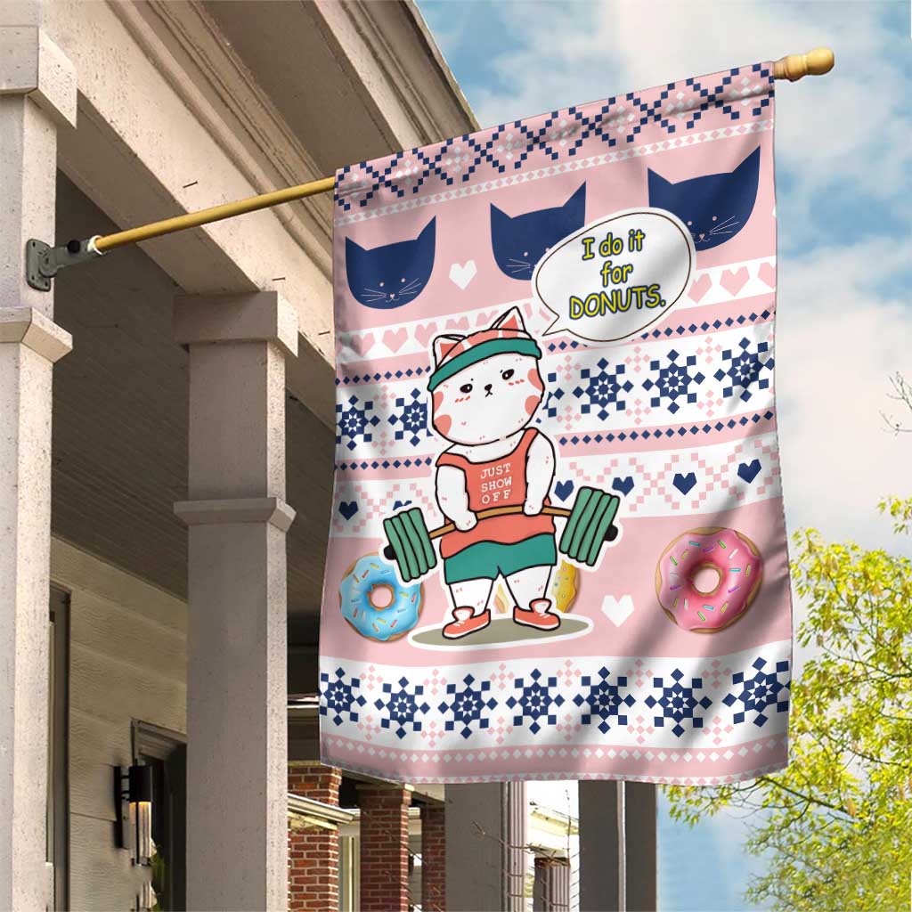 Cat I Do It For Donuts Christmas Garden Flag Xmas Holiday Patterns - Wonder Print Shop