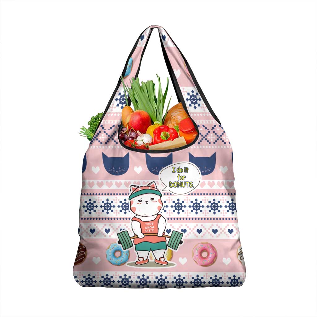 Cat I Do It For Donuts Christmas Grocery Bag Xmas Holiday Patterns - Wonder Print Shop