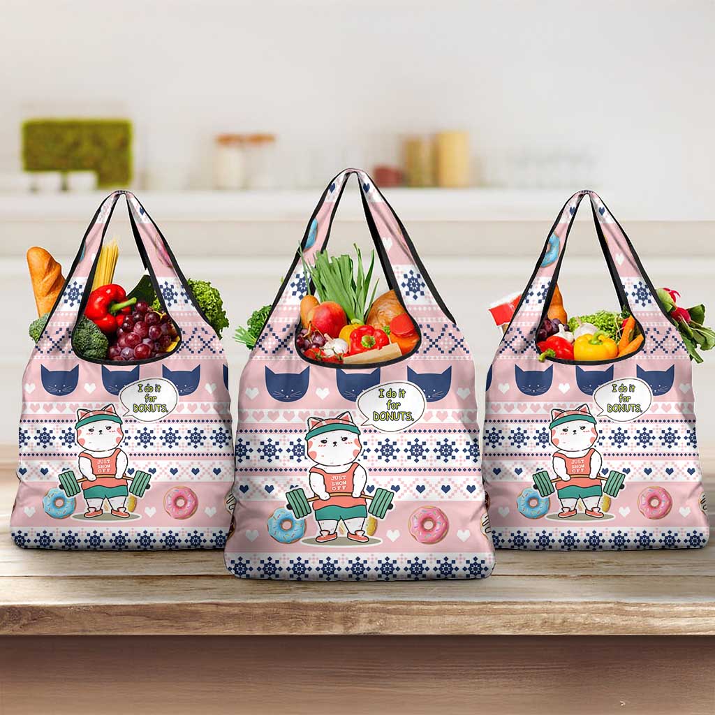 Cat I Do It For Donuts Christmas Grocery Bag Xmas Holiday Patterns - Wonder Print Shop